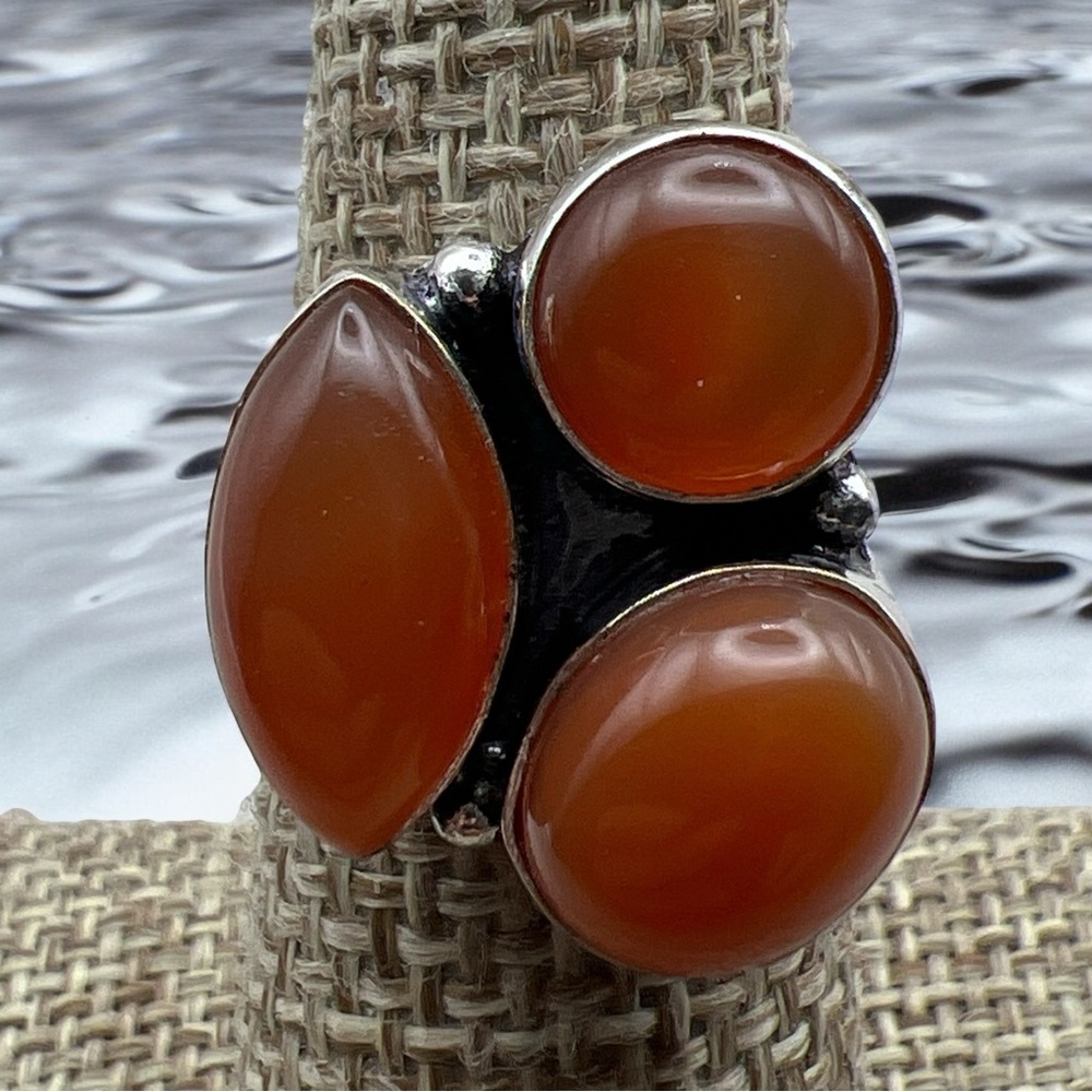 New Carnelian Multi Stone Silver Overlay Ring Size 5.5